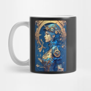 Steampunk Golden Blue Woman - A fusion of old and new technology Mug